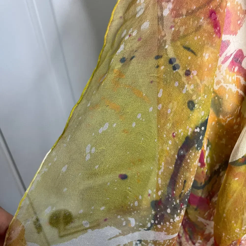 Nan Mahone Scarf Silk Artist Signed Art to Wear 66 Abstract Splatter Sheer